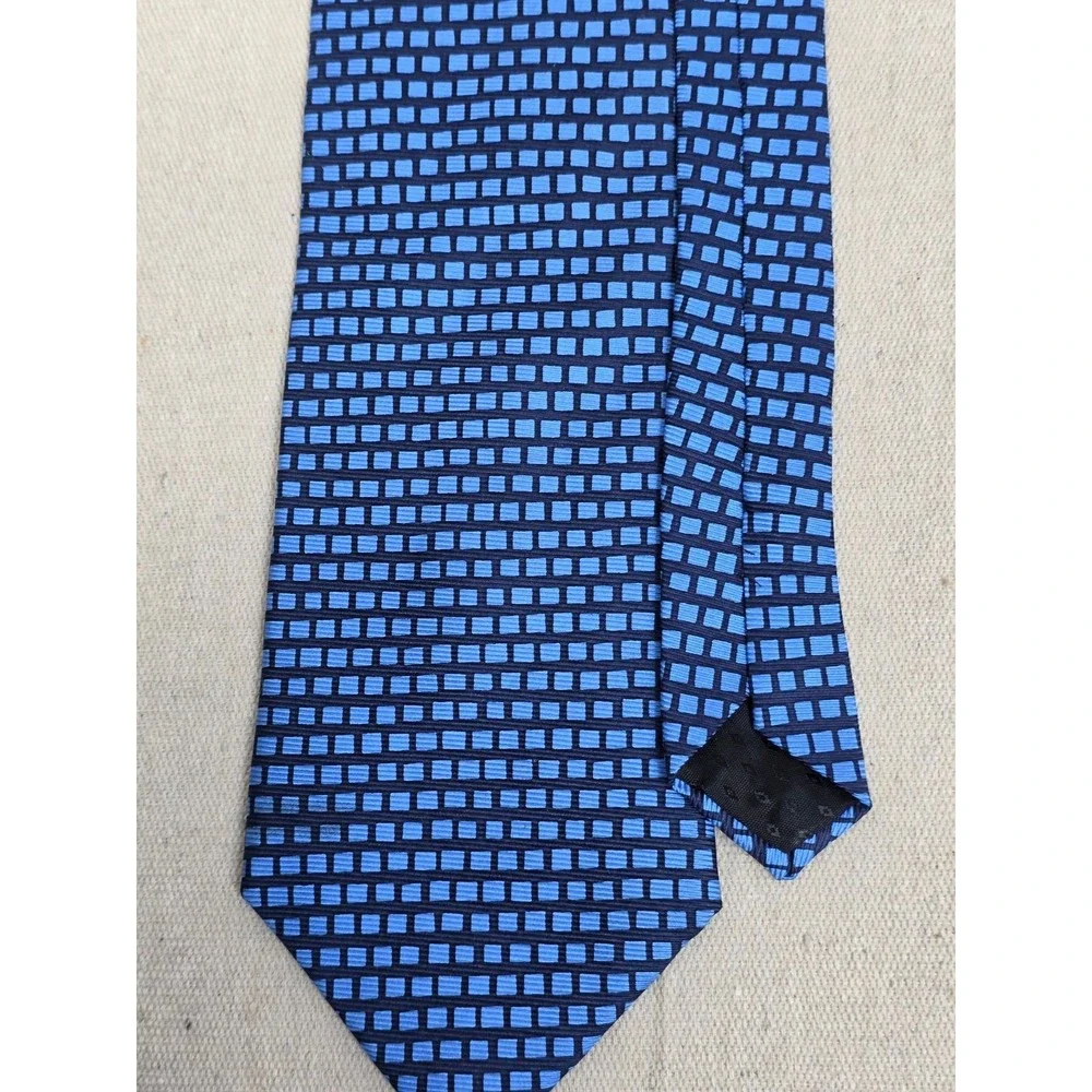 Daniel Craig Italian Silk Tie Mens Blue Geometric‎ Square Pattern Necktie
